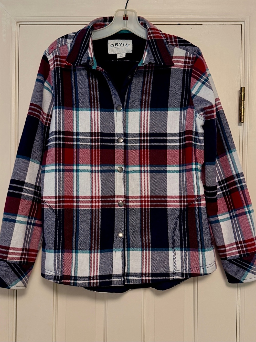 Orvis Women's Red, Navy, Teal & White Plaid Utility Jacket Size Medium